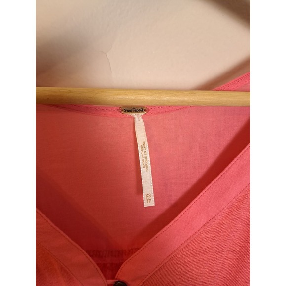 Free People Highland Linen Blend Summer Tee Top Pink Oversized Size XS - Picture 3 of 7
